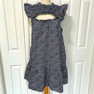 Old Navy NWT blue floral ruffled, smocked, cotton, cutout baby doll dress large.